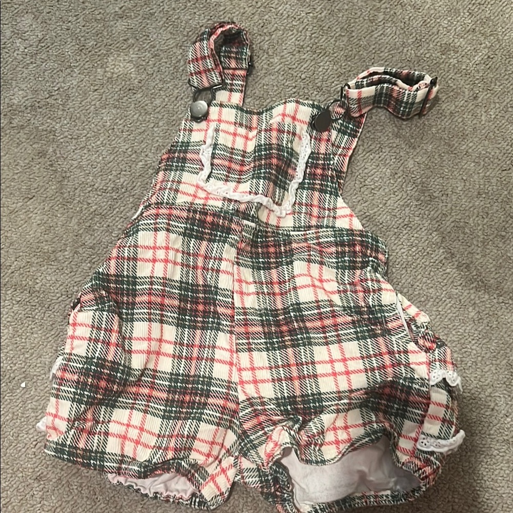 Red and Black Casual Overalls with Plaid Pattern